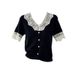Women's Clothing Sweet Splicing Lace V Neck Short Sleeved Sweater For Women, New Summer Style, Slimming And Age Reducing Short Tops_ecoleips.com