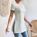 Ribbed Knit Short Sleeve Top With Side Slit, Elegant Casual Crewneck T-Shirt For Women, Spring Summer Basic_ecoleips.com