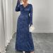 Women's Clothing Plus Size Clothes "Elegant V-Neck High Waisted Maxi Dress – A-Line Pleated Long Sleeve Dress For Women, Spring & Autumn Staple"_ecoleips.com
