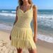 Fashion V-neck High Waist Tassel Dress Summer Hollow Out Sleeveless Knitted Cover Up Dress Vacation Solid Suspender Women Dress_ecoleips.com
