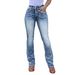 Women's Clothing Women's Retro Embroidered Patchwork Flared Denim Trousers Stretch Pocket Washed Look For Formal & Casual For Women_ecoleips.com