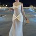 Talenza White See Through Dress Women's Spring Mesh Twisted Pleated Tight Sleeveless Vacation Dress Female Party Evening Dresses_ecoleips.com