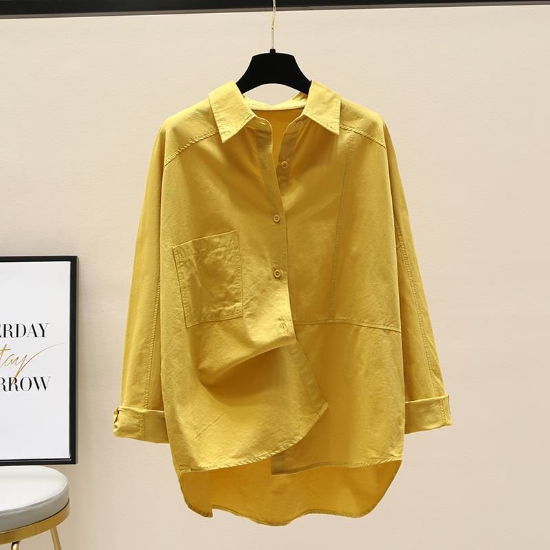 Women’s Oversized Cotton Shirt – Korean-Inspired Loose Fit Long Sleeve Blouse For Casual & Layering_ecoleips.com