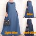 Women's Clothing Muslim Fashion Loose Large Size Sleeveless Long Solid Color Denim Dress_ecoleips.com