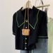 Women's French Retro Style Collared Knit Sweater Color Block Short Sleeve Top Summer Design_ecoleips.com