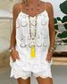 Women's temperament elegant sleeveless drawstring ruffled hollow camisole shorts suit_ecoleips.com
