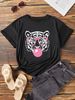 Women's Casual Versatile round Neck Short Sleeve T-Shirt Fashionable Cartoon Tiger Print Top for Spring/Summer_ecoleips.com