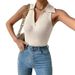 Aria Basics Aria Basics 2025 Cross-Border Summer European And American Women's Fashion New Solid Color POLO Collar Knitwear Casual Short_ecoleips.com