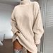 Autumn-Winter Knitwear Mid-Length Raglan Sleeves Semi-Turtleneck Sweater Dress_ecoleips.com