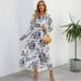 Cross-border Foreign Trade Spring And Autumn Floral Chiffon Dress, Waist-cinching, Slimming, Long-sleeved, Round-neck,_ecoleips.com