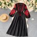 Bohemian Ethnic Style Long Dress for Women round Neck Lantern Sleeve Embroidered Floral Loose Slimming Versatile Dress Free Shipping_ecoleips.com