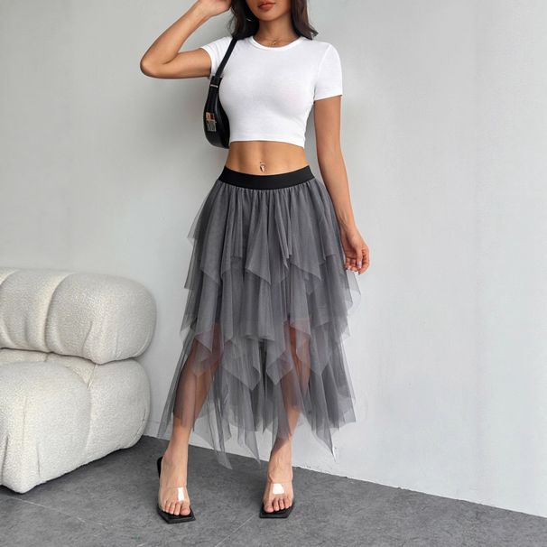 Women's Clothing Irregular Mesh Gauze Skirt For Women High Waist Mid-Length Slimming Versatile Spring New_ecoleips.com
