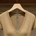 Retro Women's V Neck Short Sleeve Knit Top Khaki Slim Fit Solid Color T-Shirt For Spring/Summer_ecoleips.com