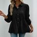 2026 European And American Spring/Summer New Solid Color Button Casual Fashion Long Sleeve Gathered Shirt For_ecoleips.com