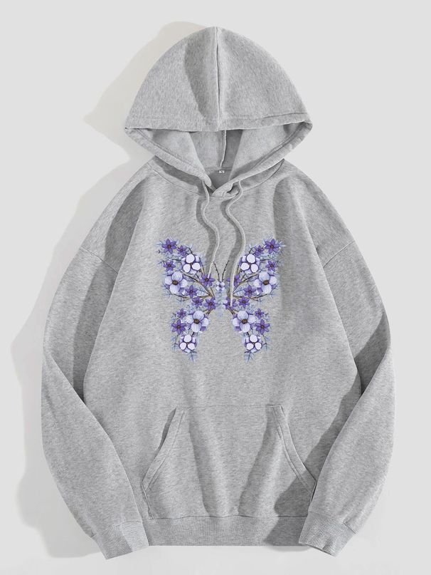 Women's Hoodie Long Sleeve Hoodies & Sweatshirts Printing Pocket Casual Flower Butterfly_ecoleips.com