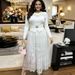 Women's Clothing Plus Size Pleated Dress Summer Fashion Faux Two Piece Long Dress Waist Cinching Lace Design_ecoleips.com