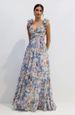 Women's Elegant Floral Chiffon Dress Deep V Neck Long Sleeveless Evening Gown European American Style Summer Fashion_ecoleips.com