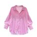 Women's Classic Striped Button-Down Shirt Versatile Crew Neck Blouse Long Sleeves Pink Black Yellow Light Blue Khaki Navy_ecoleips.com