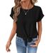 Elegant Bow Hem Short Sleeve Blouse For Women - Round Neck Pullover Tops For Casual & Office Wear Versatile Wearability_ecoleips.com