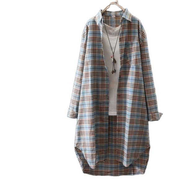 Women's Spring Korean-Style Grid-Shirt With Loose-Fitting Cotton-Linen Jacket And Hong Kong-Inspired Collar_ecoleips.com