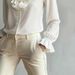 Women’s Office-Ready Blouse – Elegant Stand Collar With Ruffle Detail, Lightweight Polyester, Classic Beige (S-XXL)_ecoleips.com