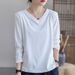 Women's V-Neck T-Shirt With Long Sleeves And A Loose Fit Designed In The Korean Style For Spring 2026; Slimming Effect_ecoleips.com