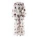 Ladies Fashion Elegant Holiday Round Neck Chiffon Flower With Belt Long Dress_ecoleips.com
