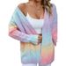 Autumn And Winter European And American Foreign Trade Sweater Women's Cardigan JacketCross Border Rainbow Tie Dye Twist Long Sleeved Knitted Sweater_ecoleips.com