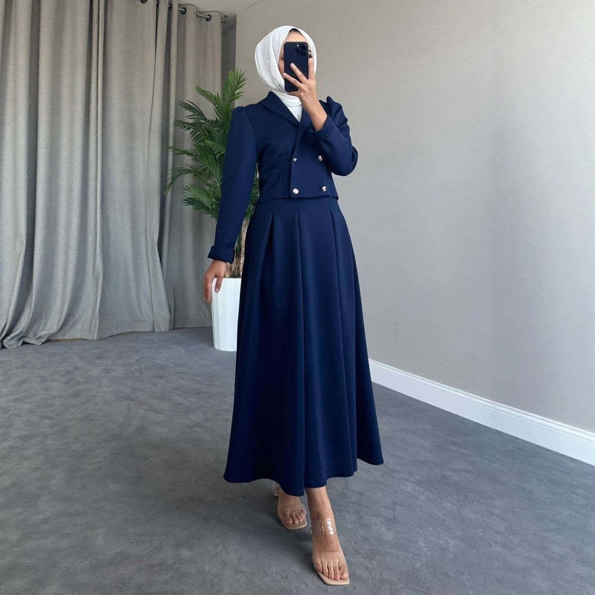Women's Preppy Style Button Down Wool Coat And A-Line Long Skirt Set Trend Fall New Arrival_ecoleips.com