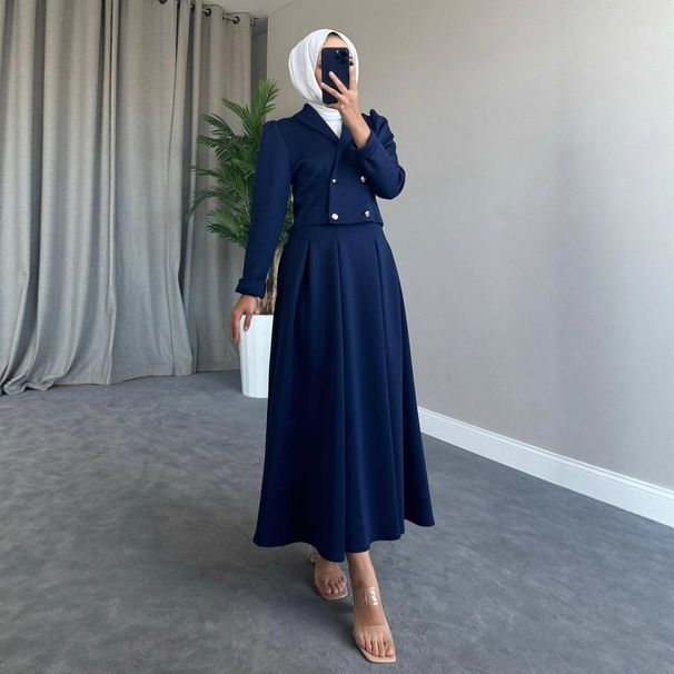 Women's Preppy Style Button Down Wool Coat And A-Line Long Skirt Set Trend Fall New Arrival_ecoleips.com