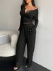 Women's Clothing Autumn Suit Long Sleeved Button Down Solid Color Tight Top Plus Trousers Two Piece Suit For Women_ecoleips.com