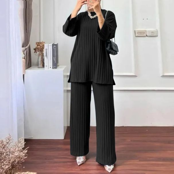 Women's Clothing Matching Autumn Long Sleeve Shirt Wide Leg Pants Outfit Muslim Sportswear Jacket_ecoleips.com