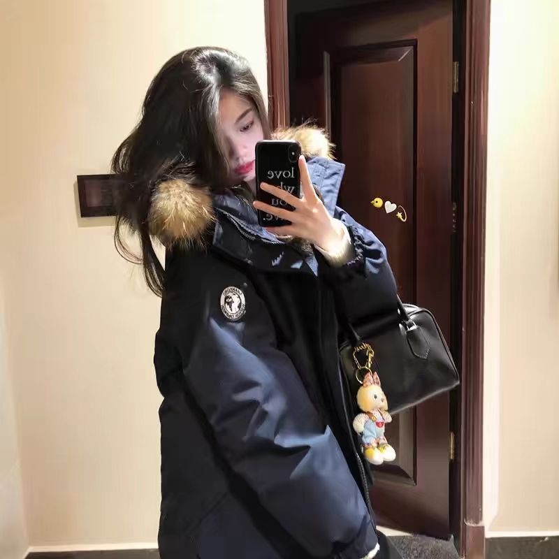 girl Girl Girl Workwear Parka Jacket Students, Women's Winter New Thickened American Style High-end Couple's Large Fur Collar Cotton_ecoleips.com