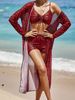 Women's Conservative Three Piece Bikini Swimsuit European Style Printed Cover Up Wire Free Polyester Swim Set_ecoleips.com