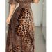 2025 Women's Butterfly Leopard Print Off-Shoulder Waist-Cinching Flared Evening Dress With Ruffled Sleeves_ecoleips.com
