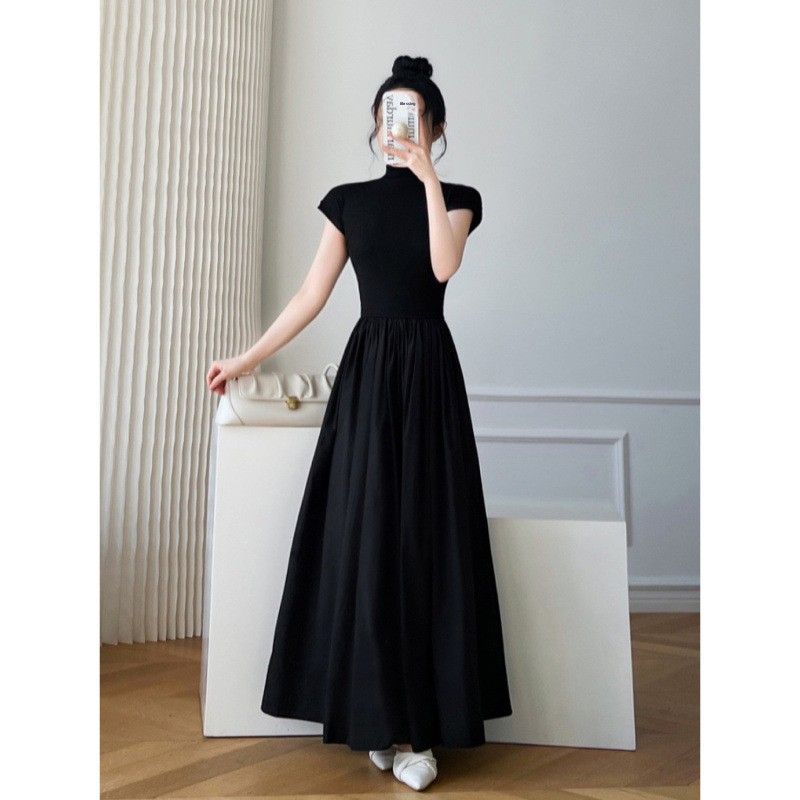 Elegant Black For Women Summer New Niche Design French Hepburn Style Waist-Cinching Slimming Long Dress_ecoleips.com