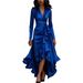 New European And American Independent Website Cross-border Satin V-neck Waist-cinching Ruffled Elegant Dress For_ecoleips.com