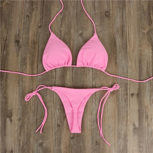 Women's Halter Neck Bikini Strap Swimsuit Sexy Two Piece Tie Up Set Multiple Colors_ecoleips.com