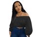 Women's Lace-Sleeve Blouse Oversized Boho Chic Top Lantern Sleeves Off-Shoulder Neckline White Black_ecoleips.com