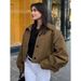 Design Pleated Lapel Jacket Shirt Women's Autumn Maillard Loose Long Sleeve Jacket Women's Clothing_ecoleips.com