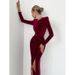 Angola Red Queen Sister Winter Fashion: Chic Slit French Velvet Dress For Women_ecoleips.com