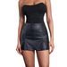 European American Cross-border Autumn And Winter Women's High-waisted A-line Solid Color PU Leather Short Skirt With A_ecoleips.com