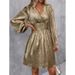 Voya Voya New Foreign Trade Cross-border Women's Dress With An Asymmetrical Neckline, Lantern Sleeves, And Pleated Waist_ecoleips.com