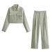 Women's European American Style Straight Leg Pants And Short Jacket Set Spring New Arrival Wholesale 2024_ecoleips.com