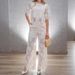Summer Lace Set – Floral-Embroidered Peasant Blouse & Wide-Leg Pants (S-XXXXL, 2 Airy Colors, Polyester Sheer For Boho-Chic Layering)_ecoleips.com