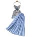 Elegant Water Soluble Lace Camisole Short Dress Two Piece Set For Women High Waisted Slimming Flowy Mesh Half_ecoleips.com