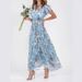 Women's Flowy Floral Print Chiffon Maxi Dress V-Neck Ruffled Hem Beach Dress Elastic Waist Multiple Colors_ecoleips.com