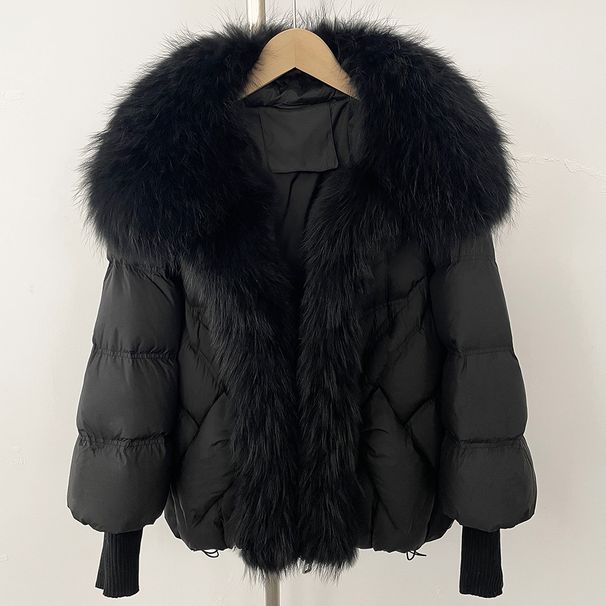 Women's Clothing Women's Short Down Jacket With Detachable Raccoon Fur Collar, Warm Winter Coat, Windproof Nylon, Oversized Fit, Multiple Colors_ecoleips.com