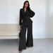 2025 Autumn Winter European American Cross-Border Fashion V-Neck Women's Elegant Long Sleeve Wide-Leg Pants Set_ecoleips.com