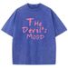 Fashion Womans Cotton Washed T-shirts The Devil's Moon Letter Prints Tops Casual O-Neck Oversize Tees Street Female Clothes_ecoleips.com